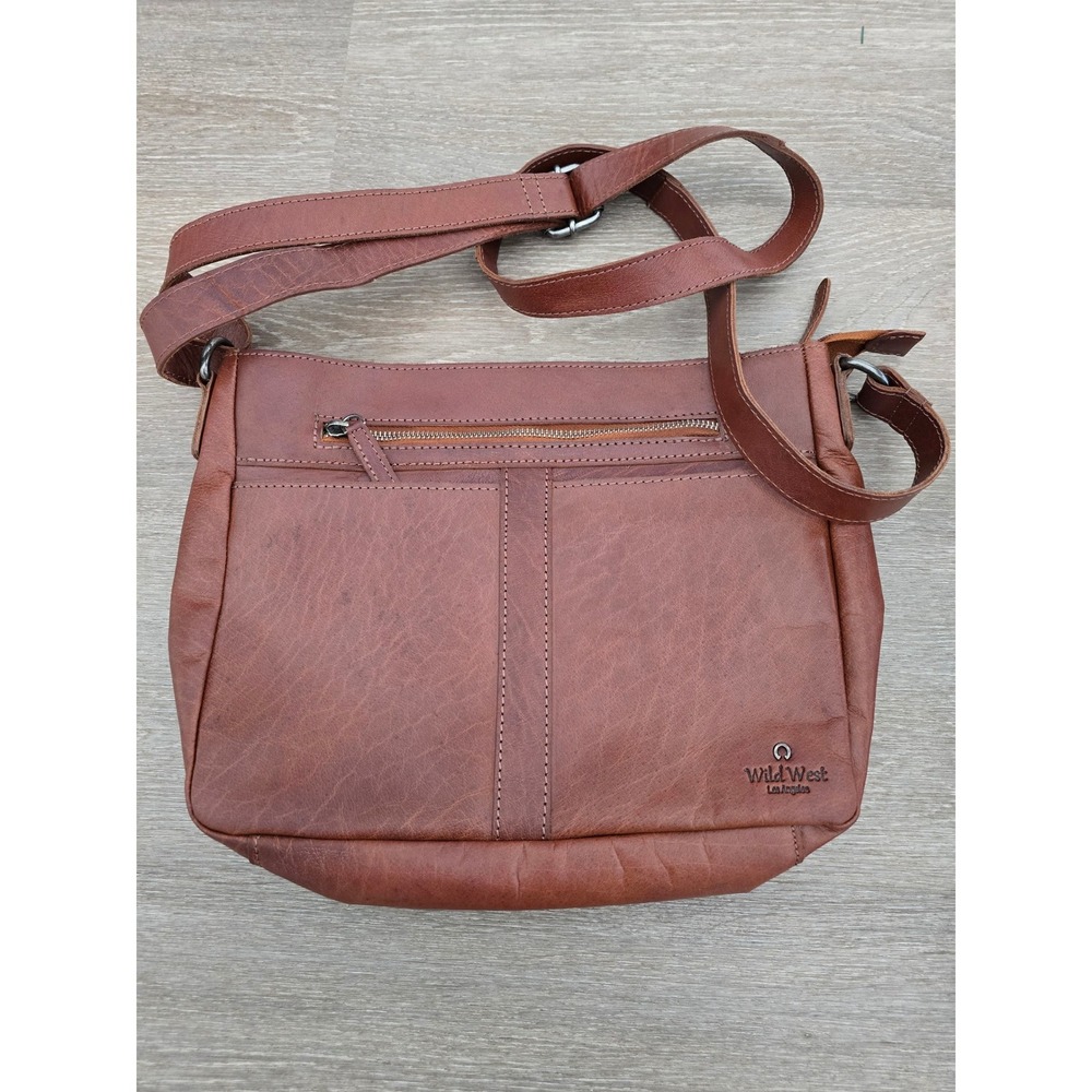 Wild West Los Angeles‎ Brown Leather Crossbody Bag Messenger Style Adjust Strap